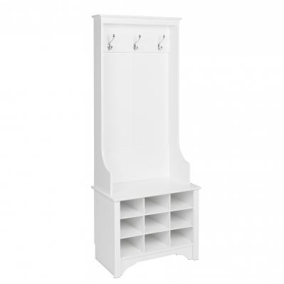 White Narrow Hall Tree with 9 Shoe Cubbies