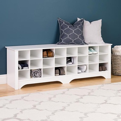 60 in. White Shoe Cubby Bench