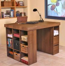 Project Center With Bookcase & 3 Bin Cabinet walnut