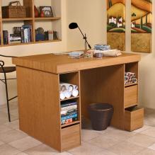 Project Center With 3 Bin Cabinets oak