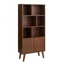 Milo Mid-Century Modern Bookcase with Six Shelves and Two Doors - Cherry