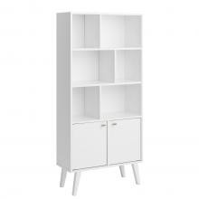 Milo Mid-Century Modern Bookcase with Six Shelves and Two Doors - White