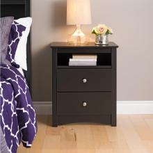 Black Sonoma Tall 2 Drawer Nightstand with Open Shelf