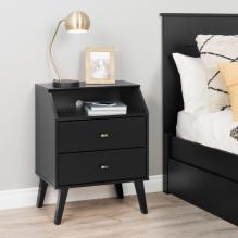 Milo 2 Drawer Night Stand with Angled Top, Black