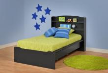 Black Aspen Twin Platform Bed with Integrated Headboard