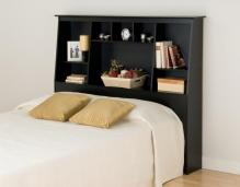 Black Full/Queen Tall Slant-Back Bookcase Headboard