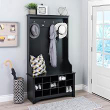 Wide Hall Tree and Bench with Shoe Storage, Black