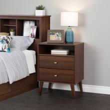 Milo 2-drawer Tall Nightstand with Open Shelf, Cherry