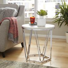 Luna Round Faux Stone End Table - Silver