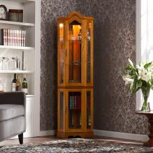 Lighted Corner Curio Cabinet - Golden Oak