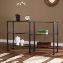 Metal/Glass 3-Tier Console Table - Distressed Black