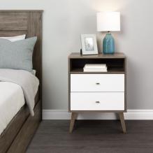 Milo 2-drawer Tall Nightstand with Open Shelf, Drifted Gray and White