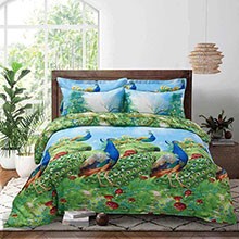 Duvet Cover Set, Queen size Pictorial Bedding, Dolce Mela - Peafowl DM704Q