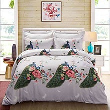 Duvet Cover Set, King Size Pictorial Bedding, Dolce Mela - Peacock DM706K