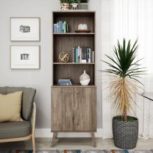 Milo Mid-Century Modern Tall Bookcase with Adjustable Shelves - Drifted Gray