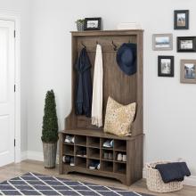 Hall Tree with Shoe Storage, Drifted Gray