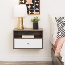 Prepac Floating Nightstand With Open Shelf, Drifted Gray and White