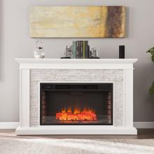 Ledgestone Electric Fireplace w/ Stacked Faux Stone - White - Costco Exclusive