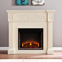 Calvert Carved Electric Fireplace - Ivory