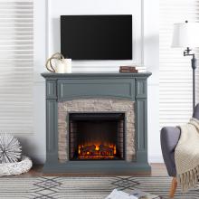 Seneca Electric Media Fireplace - Gray w/Weathered Stacked Stone