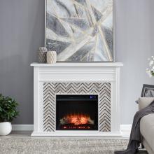 Hebbington Tiled Marble Electric Fireplace w/ Touch Screen