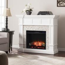 Merrimack Touch Screen Electric Convertible Fireplace w/ Faux Stone - White