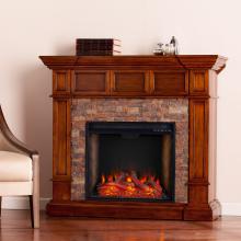 Merrimack Smart Convertible Fireplace w/ Faux Stone -  Buckeye Oak