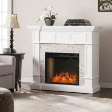 Merrimack Smart Convertible Fireplace w/ Faux Stone - White