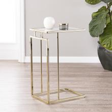 Colbi Glass-Topped C-Table - Glam Style - Champagne w/ White Faux Marble Glass