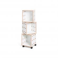 White laminate Perf Boxes - 3 stack with casters
