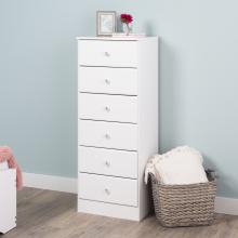 Astrid 6-Drawer Tall Chest with Acrylic Knobs, White