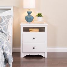 White Monterey Tall 2 Drawer Nightstand with Open Shelf