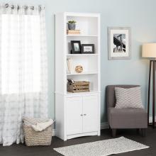 Tall Bookcase with 2 Shaker Doors, White