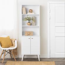 Milo Mid-Century Modern Tall Bookcase with Adjustable Shelves - White