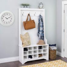 Wide Hall Tree and Bench with Shoe Storage, White