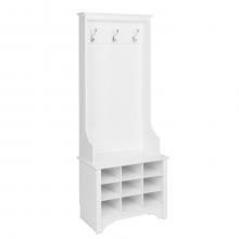 Narrow Hall Tree with 9 Shoe Cubbies, White