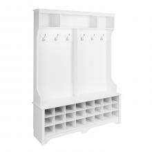 60 inch Wide Hall Tree with 24 Shoe Cubbies, White